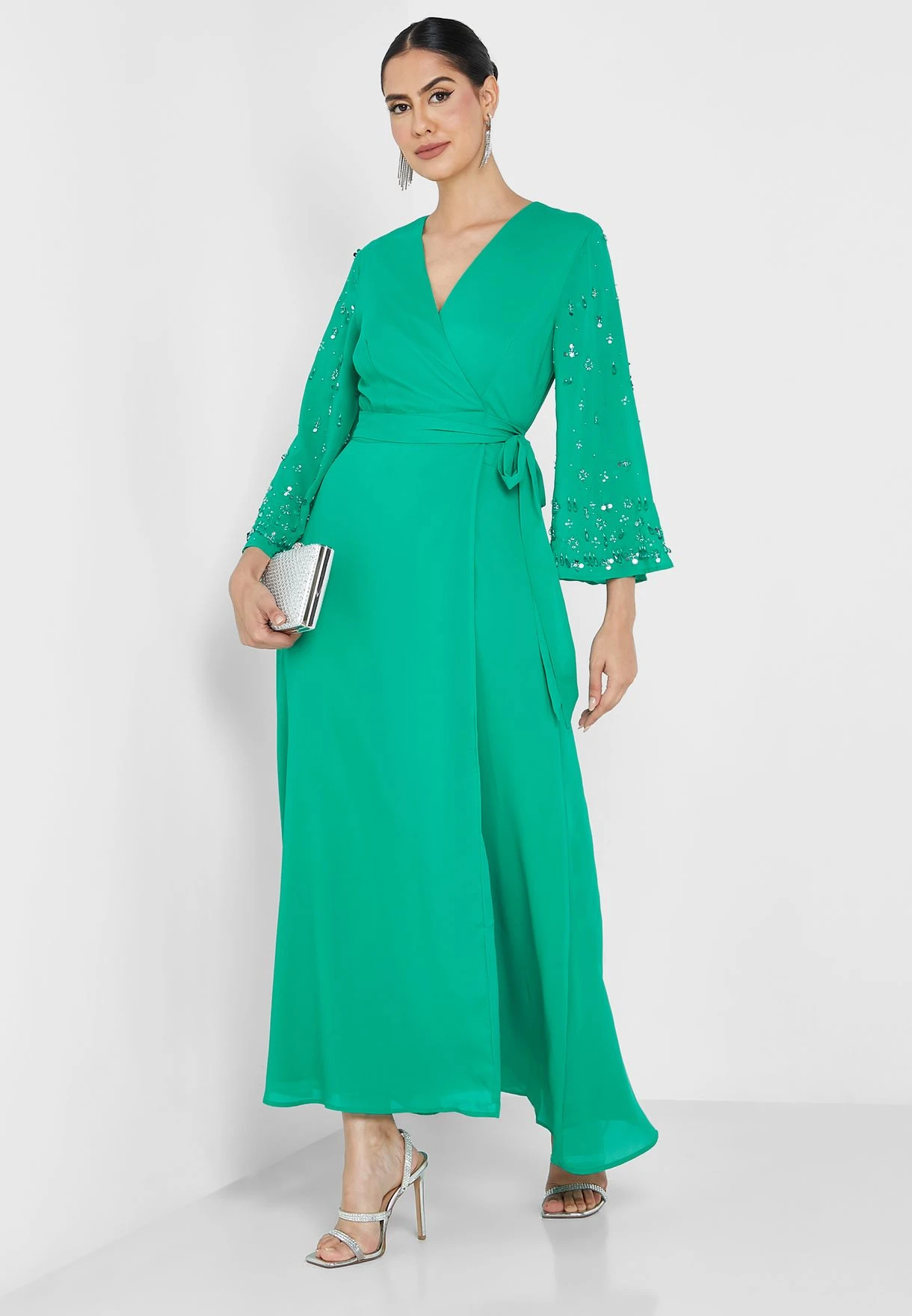 Embellished Sleeve Wrap Dress 4 Embellished Sleeve Wrap Dress - Image 4