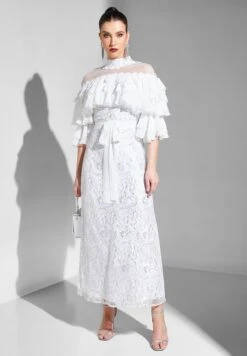 Ruffle High Neck Tie Detail Dress -Silk Bloom Dresses Store 4 zoom desktop 928