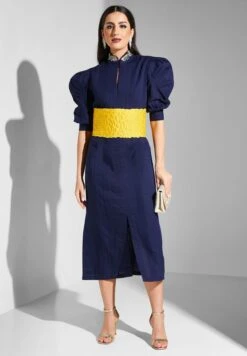 Keyhole Neck Puff Sleeve Dress -Silk Bloom Dresses Store 4 zoom desktop 936