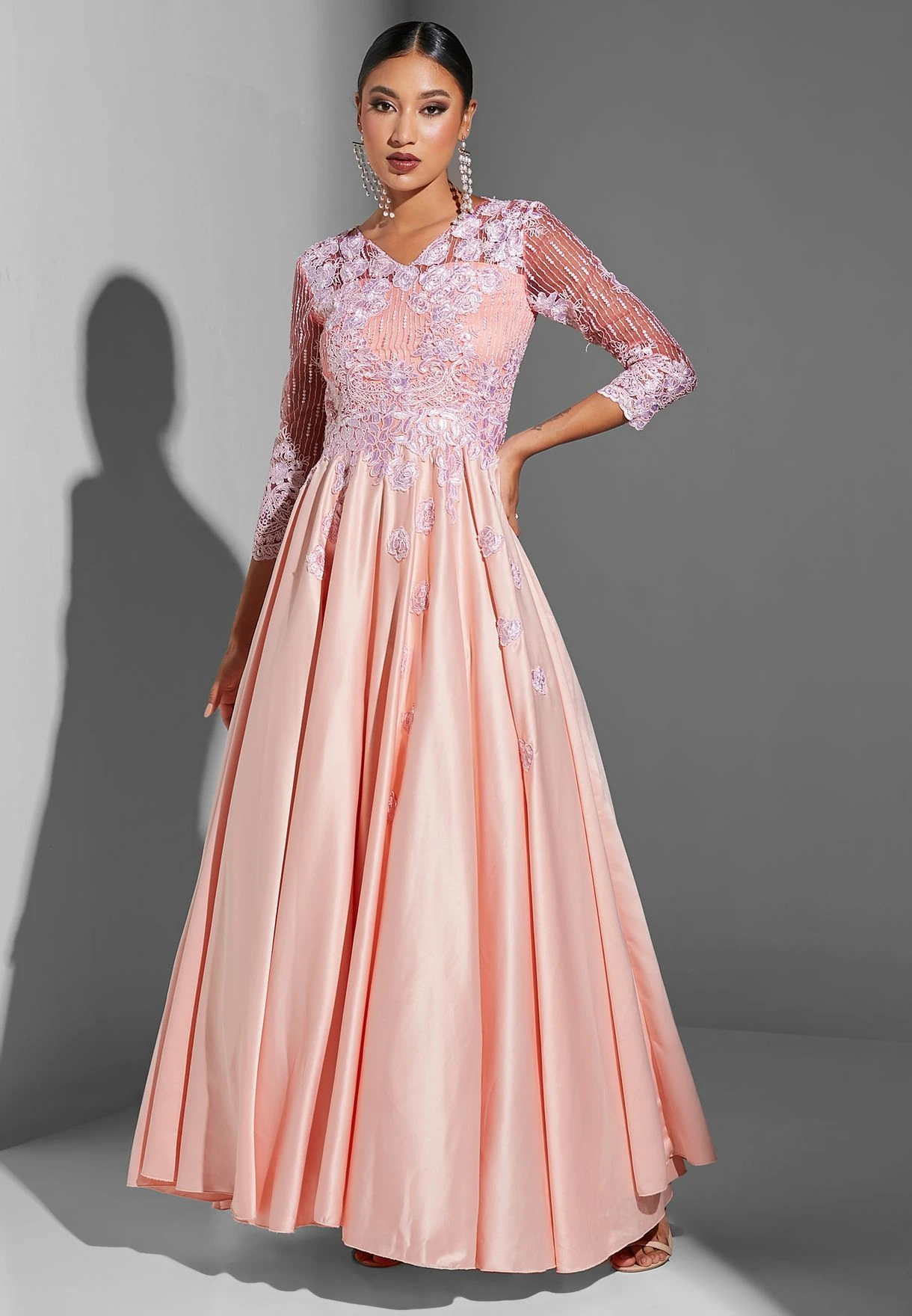 V-Neck Embroidered Pleat Detail Dress 4 V-Neck Embroidered Pleat Detail Dress - Image 4