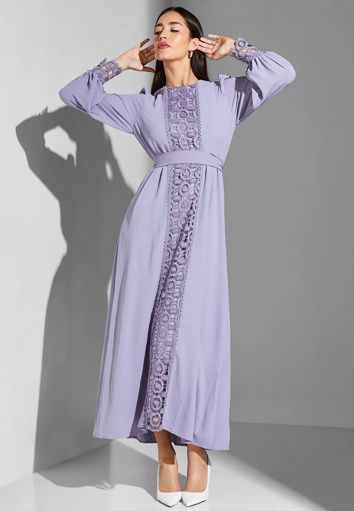 Broidered Belted Balloon Sleeve Dress 4 Broidered Belted Balloon Sleeve Dress - Image 4