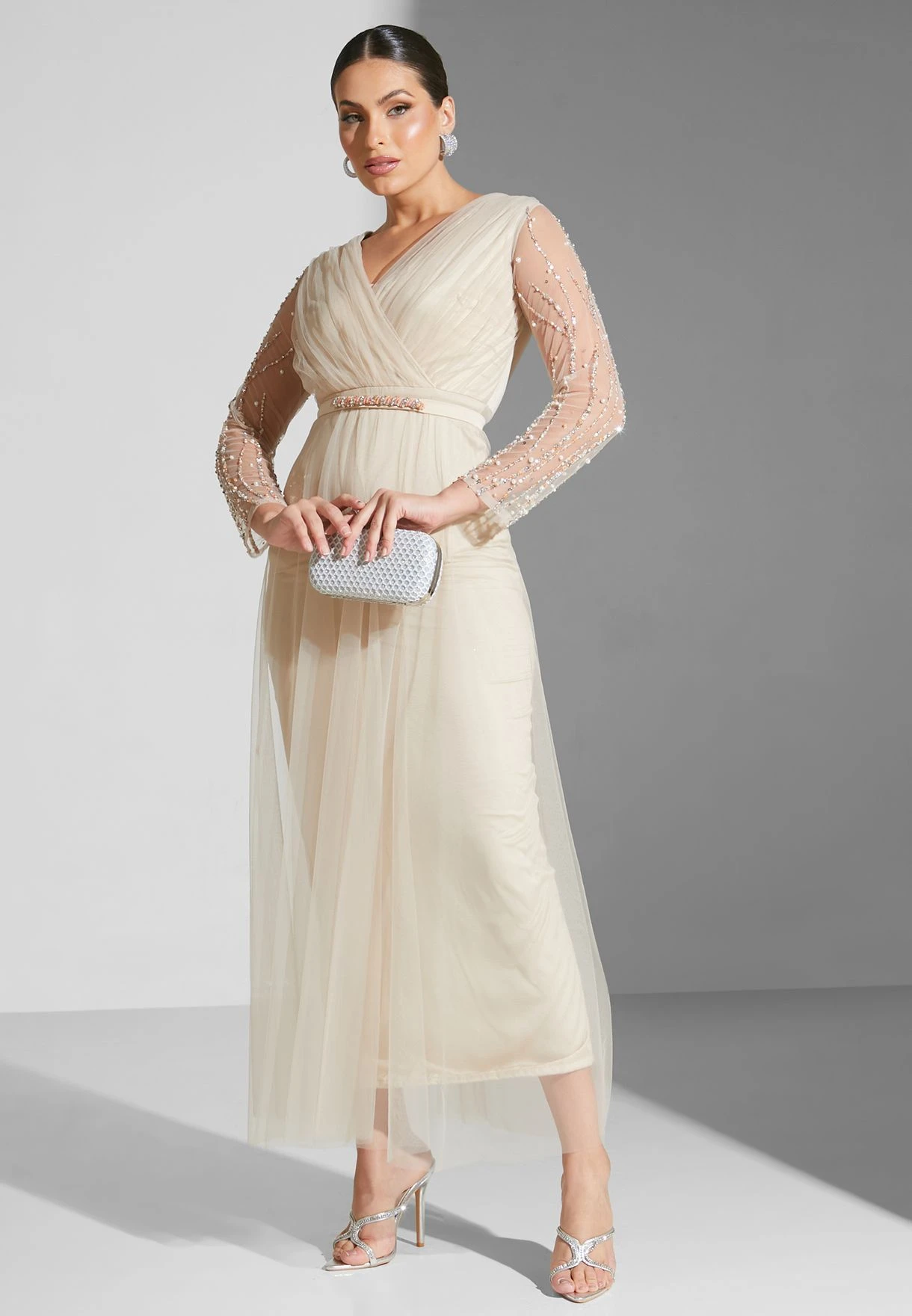 Surplice Neck Belted Mesh Tiered Dress 5 Surplice Neck Belted Mesh Tiered Dress - Image 5