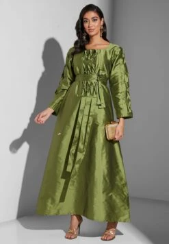 Square Neck Pleat Detail Dress -Silk Bloom Dresses Store 5 zoom desktop 300