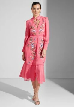 Tie Neck Embroidered Button Detail Dress -Silk Bloom Dresses Store 5 zoom desktop 393