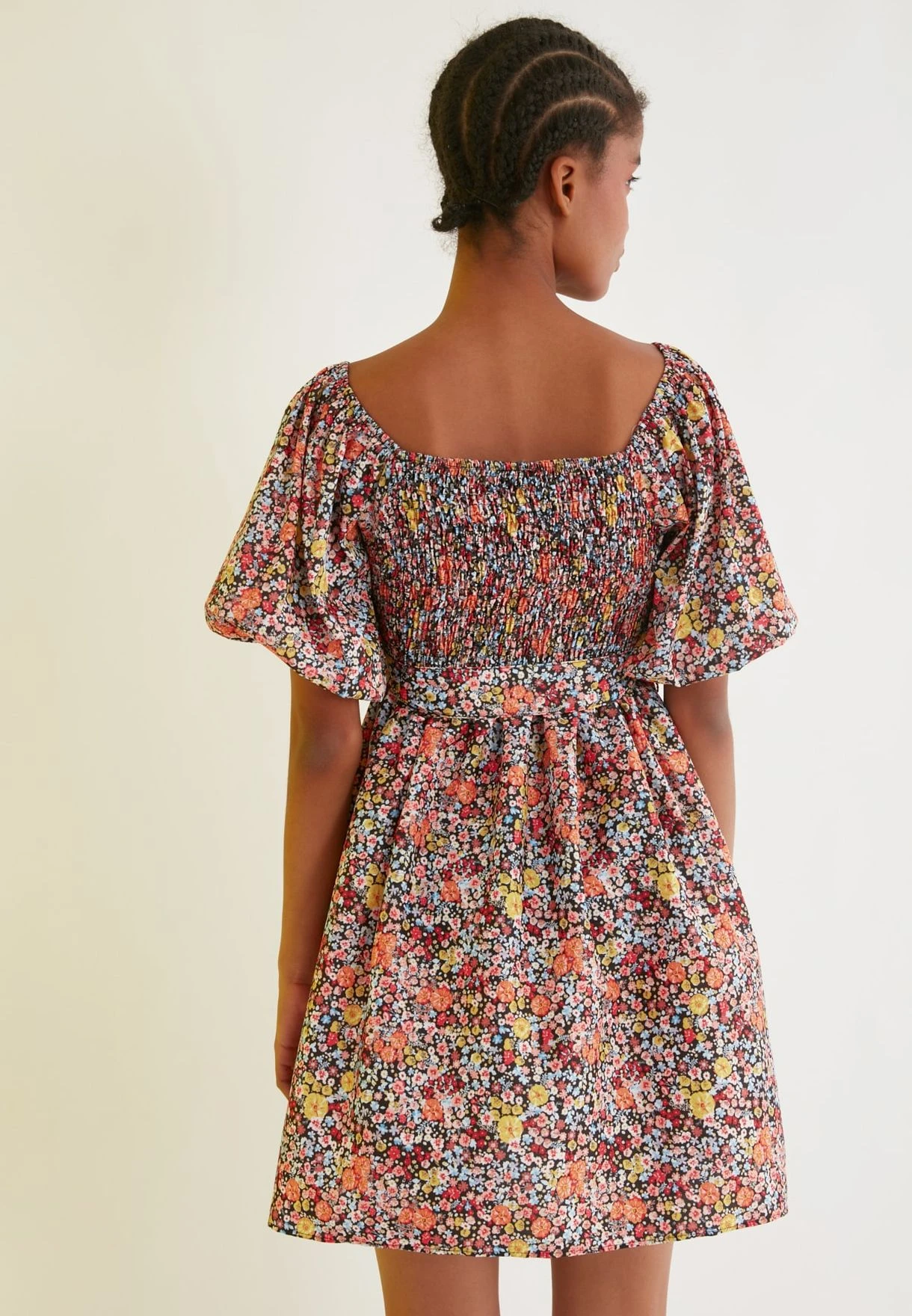 Trendyol Balloon Sleeve Shirred Printed Dress 5 Trendyol Balloon Sleeve Shirred Printed Dress - Image 5