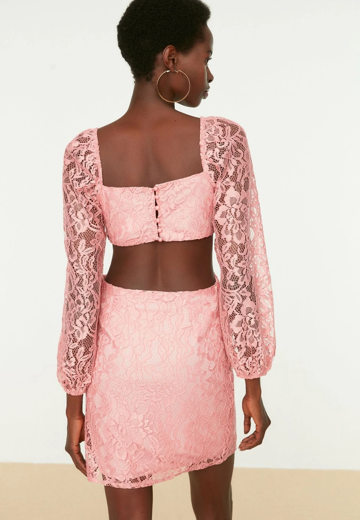 Trendyol Mesh Insert Diamond Neck Cut Out Detail Dress 6 Trendyol Mesh Insert Diamond Neck Cut Out Detail Dress - Image 6